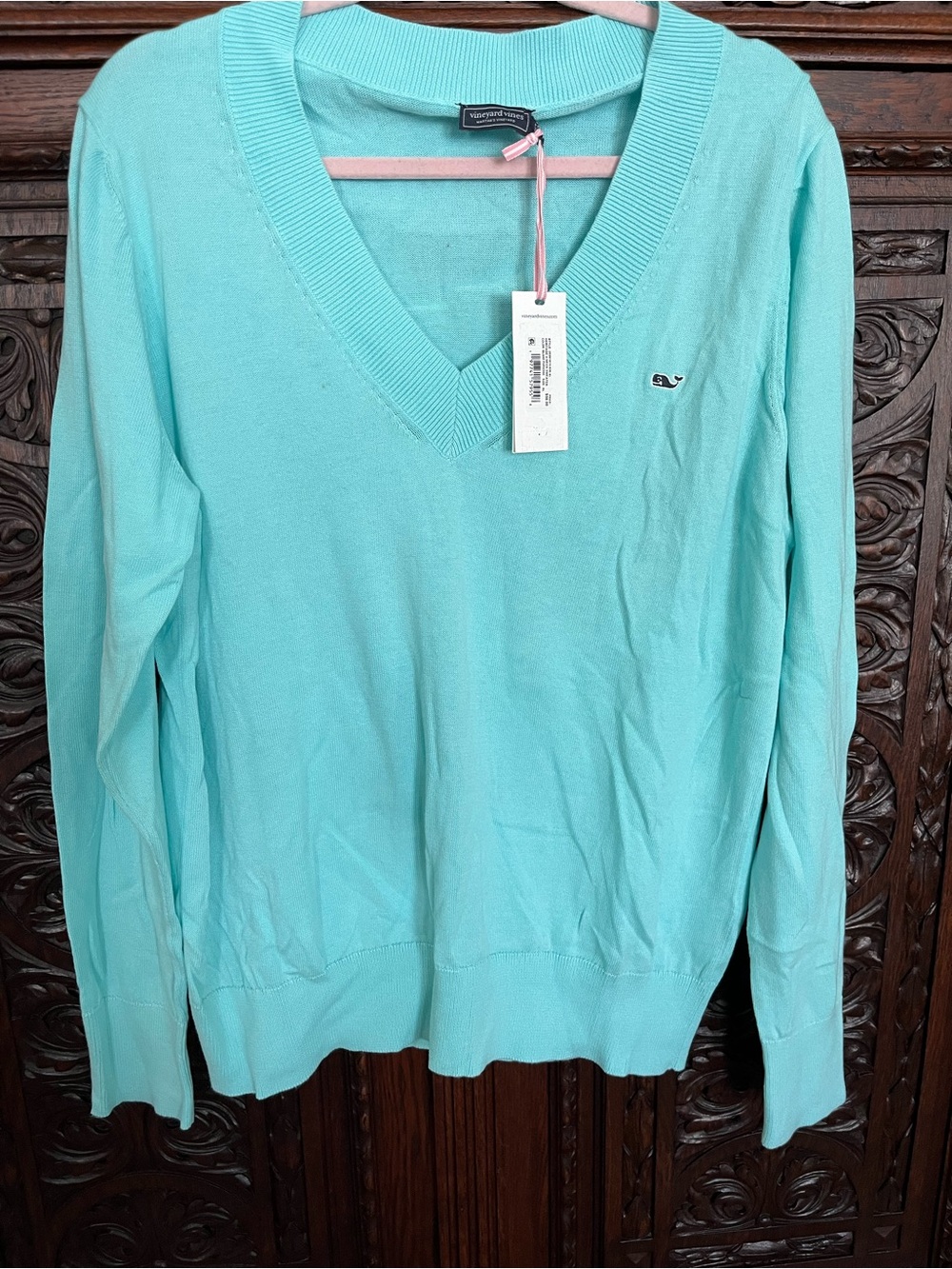 Vineyard Vines Women's V-Neck Sweater in Aqua Blue